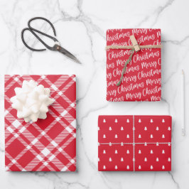 Rustic Red Tartan Pset Merry Kerstmis Pattern Inpakpapier Vel