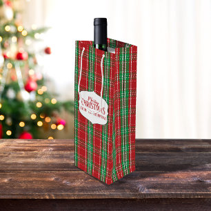 Rustic Red Tartan Pset Winter Pattern Monogram Wijn Cadeautas