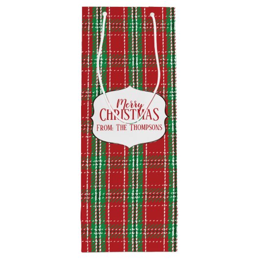 Rustic Red Tartan Pset Winter Pattern Monogram Wijn Cadeautas (Achterkant)