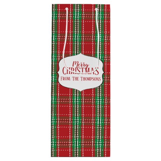 Rustic Red Tartan Pset Winter Pattern Monogram Wijn Cadeautas (Voorkant)