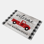 Rustic Red  Truck Buffalo Controleer Familienaam Deurmat (Schuin)