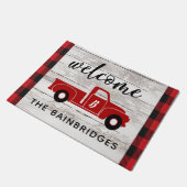 Rustic Red  Truck Buffalo Controleer Familienaam Deurmat (Schuin)