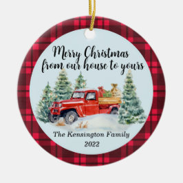 Rustic Red Truck - Buffalo Pset - Friends Family Keramisch Ornament