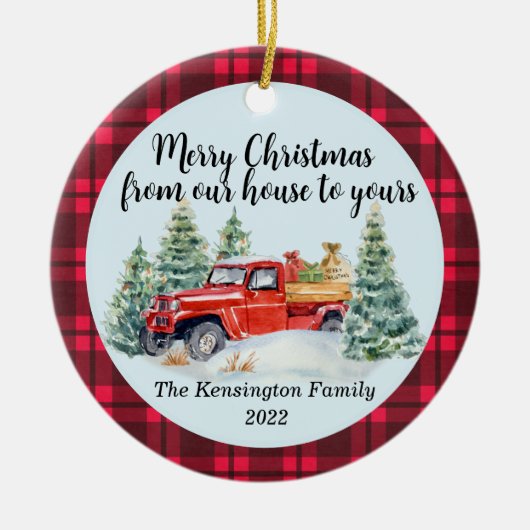 Rustic Red Truck - Buffalo Pset - Friends Family Keramisch Ornament (Voorkant)