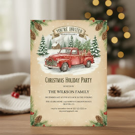 Rustic Red Truck Christmas Holiday Party Kaart
