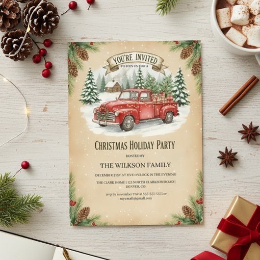 Rustic Red Truck Christmas Holiday Party Kaart