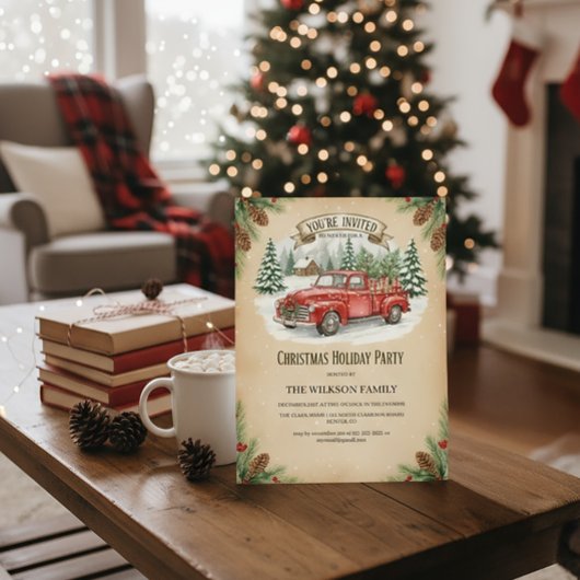 Rustic Red Truck Christmas Holiday Party Kaart