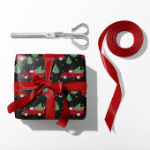 Rustic Red Truck Christmas Wrapping Paper on Black Cadeaupapier