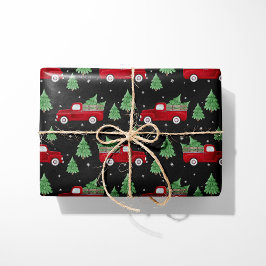 Rustic Red Truck Christmas Wrapping Paper on Black Cadeaupapier
