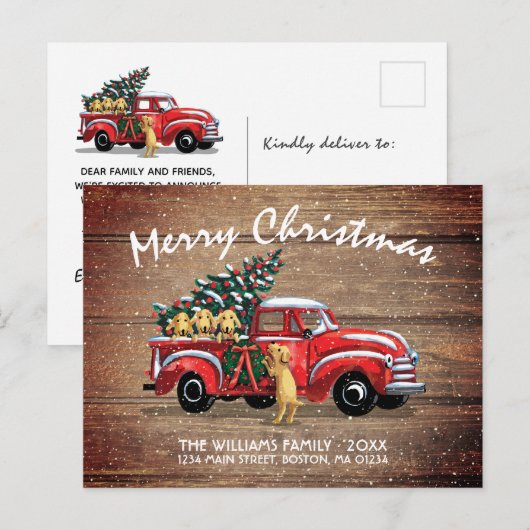Rustic Red  Truck Dogs Holiday Moving Aankondigingskaart (Voorkant / Achterkant)