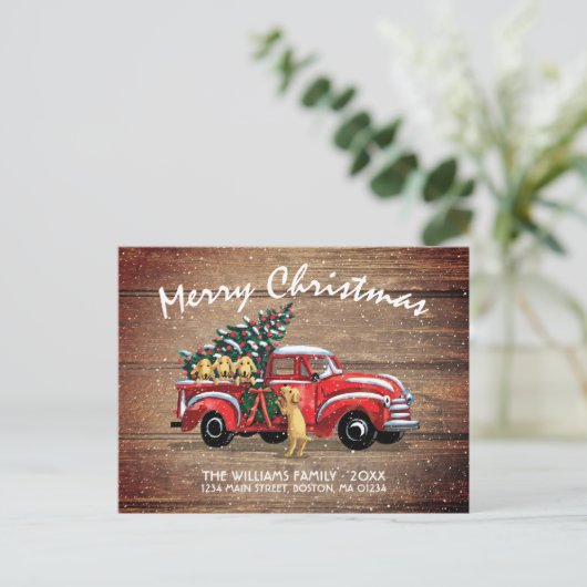 Rustic Red  Truck Dogs Holiday Moving Aankondigingskaart (Staand voorkant)