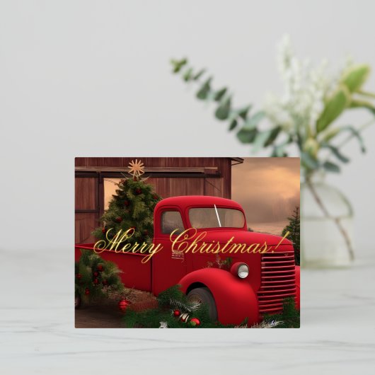 Rustic Red Truck en Trees Kerstmis Kaart (Staand Voorkant)