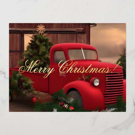 Rustic Red Truck en Trees Kerstmis Kaart (Voorkant)