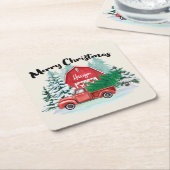 Rustic Red Truck Farmhouse Kerstmis op maat Kartonnen Onderzetters (Schuin)
