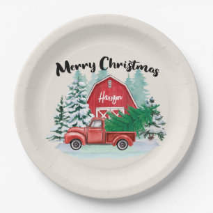 Rustic Red Truck Farmhouse Kerstmis op maat Papieren Bordje