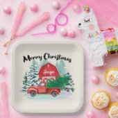 Rustic Red Truck Farmhouse Kerstplein Papieren Bordje (Feest)