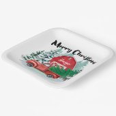 Rustic Red Truck Farmhouse kerstvierkant wit Papieren Bordje (Gebogen)