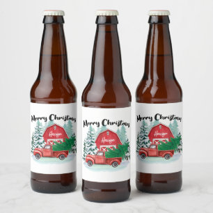 Rustic Red Truck Farmhouse kerstwit Bier Etiket