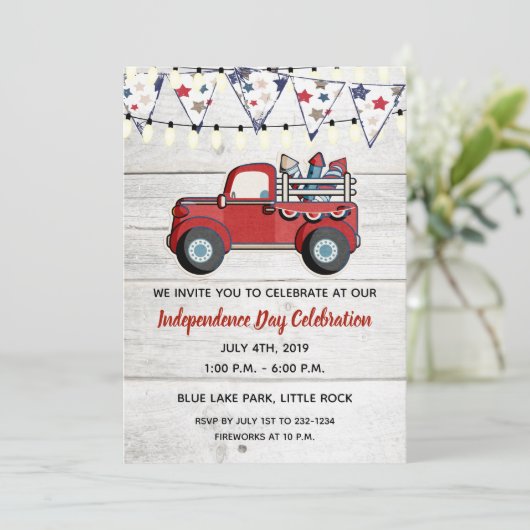 Rustic Red Truck Fireworks, 4 juli Kaart (Staand voorkant)