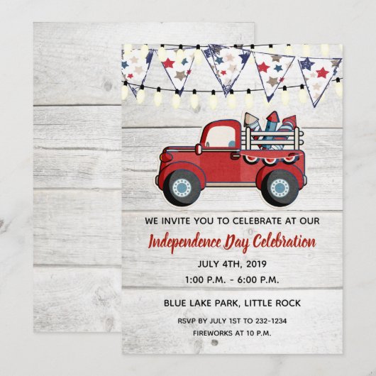 Rustic Red Truck Fireworks, 4 juli Kaart (Voorkant / Achterkant)
