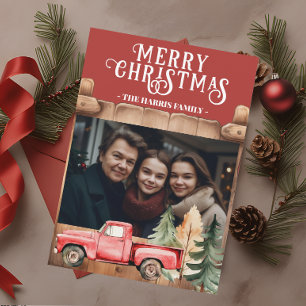 Rustic Red  Truck Foto Feestdagenkaart