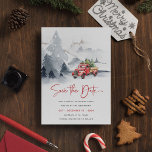 Rustic Red Truck Kerstfeest Save the Date Feestdagenkaart<br><div class="desc">Laat vrienden en familie weten dat je van plan bent om een heel vrolijk kerstfeest te hebben met deze rustieke waterverf rode truck kerstfeest save the date Kaart. Het is een klassieker en perfect voor elk type vakantiefeest. Het ontwerp is voorzien van een humeurige besneeuwde achtergrond, sneeuw en een prachtige...</div>