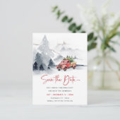 Rustic Red Truck Kerstfeest Save the Date Feestdagenkaart (Staand voorkant)