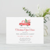 Rustic Red Truck Kerstmis Open Huis Uitnodiging (Staand voorkant)