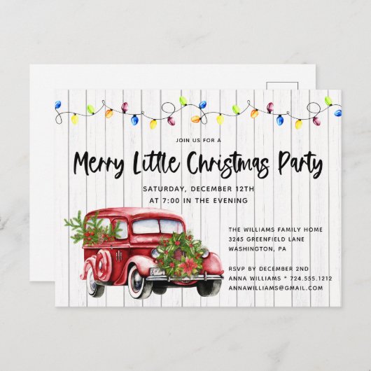 Rustic Red Truck & Lights Kerstfeest Uitnodigen Briefkaart (Voorkant / Achterkant)