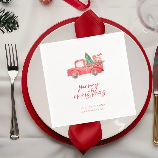 Rustic Red Truck Merry Christmas Holiday Party Servet