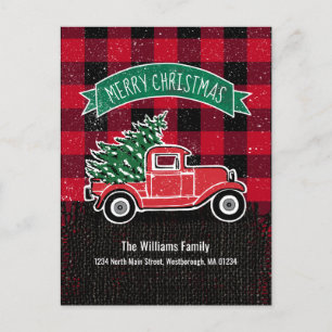 Rustic Red Truck Merry Kerstfeestay Moving Aankondigingskaart
