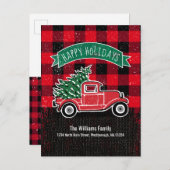 Rustic Red Truck met kerstboomvakantie Aankondigingskaart (Voorkant / Achterkant)