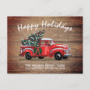 Rustic Red Truck Prettige feestdagen Moving Aankondigingskaart