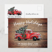 Rustic Red  Truck Prettige feestdagen Moving Aankondigingskaart (Voorkant / Achterkant)