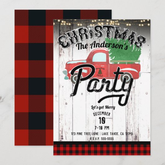  Rustic Red Truck Red Plaid Kerstfeest Kaart (Voorkant / Achterkant)