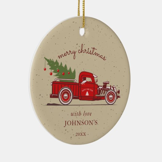 Rustic Red Truck Tree Name Foto Keramisch Ornament (Rechts)