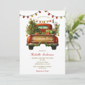Rustic Red Truck Winter Pine Tree Christmas Party Kaart (Staand voorkant)
