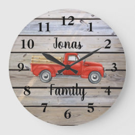 Rustic Red Truck Wood Familienaam Grote Klok