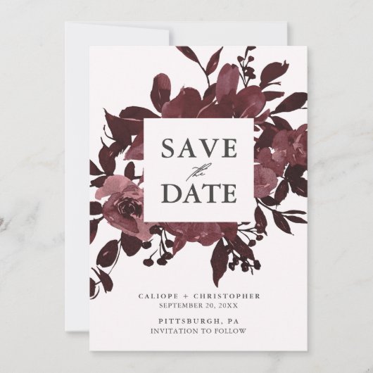 Rustic Red Waterverf Floral Bouquet Save The Date (Voorkant)
