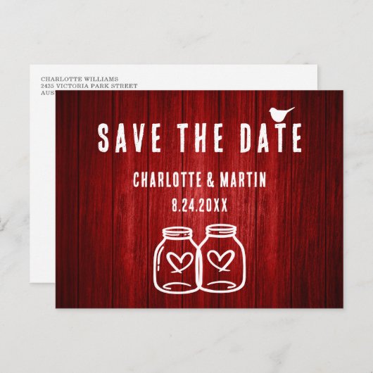 Rustic Red Wedding Save the Date Briefkaart (Voorkant / Achterkant)