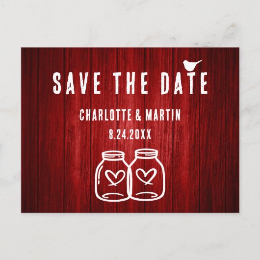 Rustic Red Wedding Save the Date Briefkaart (Voorkant)