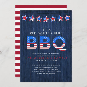 Rustic Red White & Blue BBQ Wood 4 juli Kaart