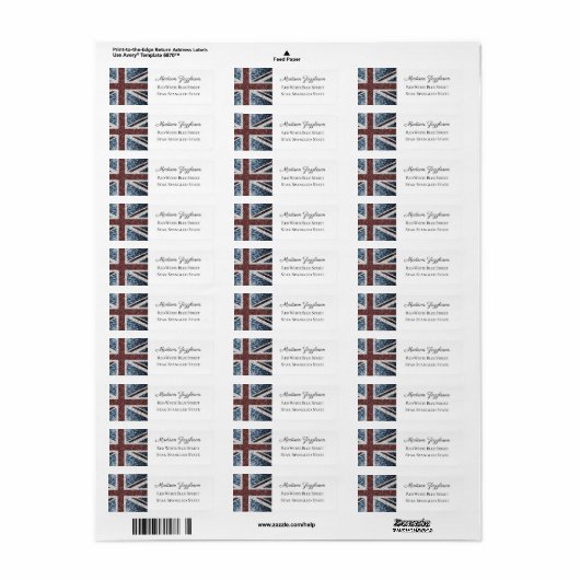 Rustic Red White Blue Sparkles UK vlag Etiket (Full Sheet)