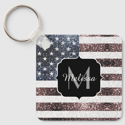 Rustic Red White Blue Sparkles USA Sleutelhanger (Voorkant)