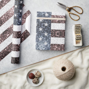 Rustic Red White Blue Sparkles USA vlag Cadeaupapier