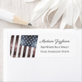 Rustic Red White Blue Sparkles USA vlag Etiket