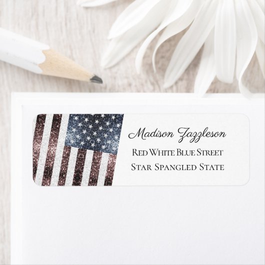 Rustic Red White Blue Sparkles USA vlag Etiket (Insitu)