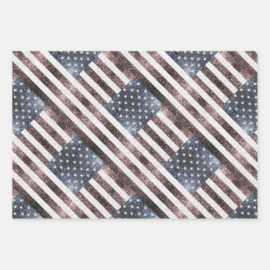 Rustic Red White Blue Sparkles USA vlag Inpakpapier Vel (Voorkant 3)