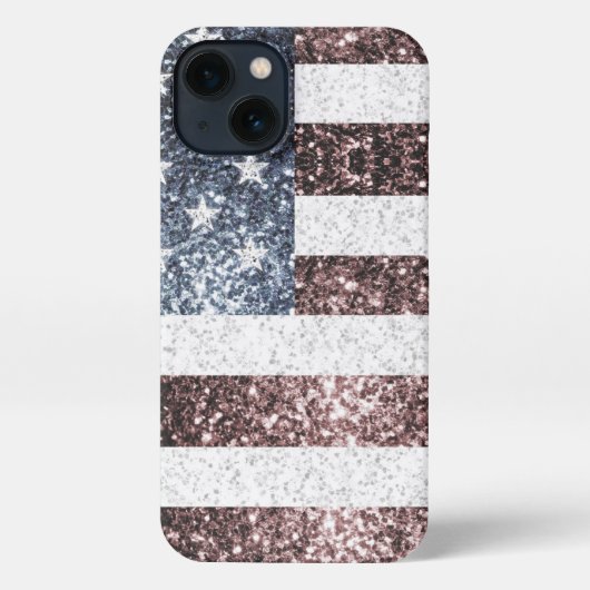 Rustic Red White Blue Sparkles USA vlag iPhone Hoesje (Achterkant)