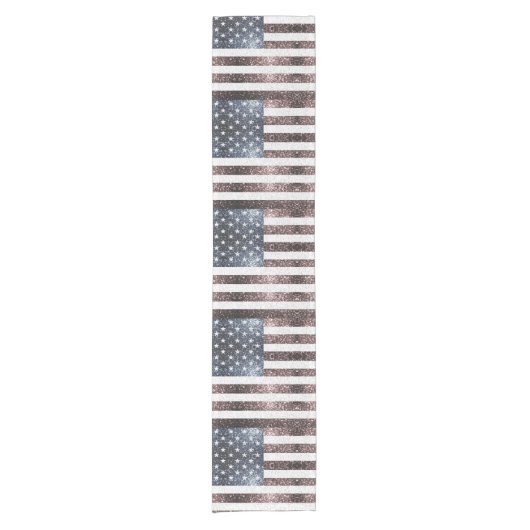 Rustic Red White Blue Sparkles USA vlag Korte Tafelloper (Voorkant)